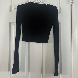 Olivaceous Black Ribbed Cropped Long Sleeve Shirt